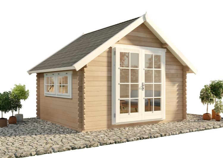 Alpholz Gartenhaus Ronja-28 Gartenhaus aus Holz in natur, Holzhaus mit 28 mm Wandstärke, Blockbohlenhaus mit Montagematerial imprägniert 3,5x3m