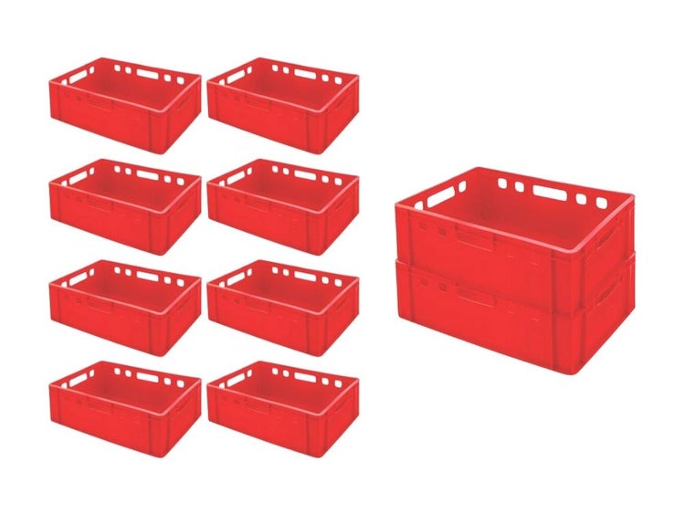 PROREGAL SparSet 10x Eurobehälter Fleischerkasten E2 HxBxT 20 x 40 x 60 cm 41 Liter Rot Fleischerkiste Fleischkiste Metzgerkiste Fleischbehälter