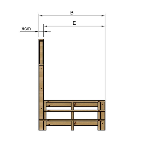 Technische Zeichnung eines Hochbeets mit Maßangaben.