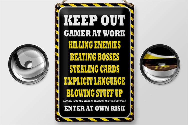 Blechschild Spruch 20x30cm Keep Out gamer at work killing
