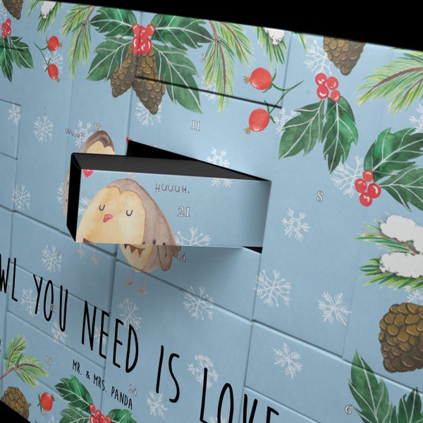 Mr. & Mrs. Panda Befüllbarer Adventskalender Eulen Liebe - Blau Pastell