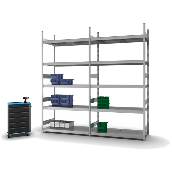 PROREGAL Weitspannregal Stecksystem T-Profil Grundregal HxBxT 300x150x60 cm 5 Ebenen Stahlplatten Fachboden Fachlast 350 kg Verzinkt