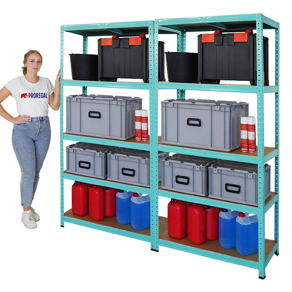 BERLINLODGE Mega Deal 2x Wohnregal GREEN HULK, HxBxT 180x90x40cm, Fachlast 175kg, 5 Ebenen, Grün, Bücherregal, Standregal, Büroregal