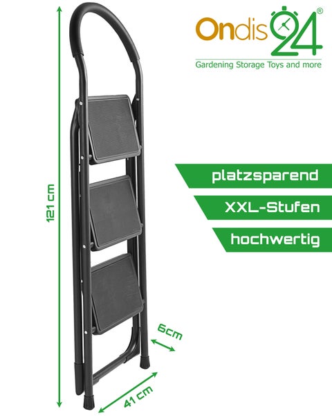 Ondis24 Trittleiter 3 Stufen, klappbar Hugo, Leiter
