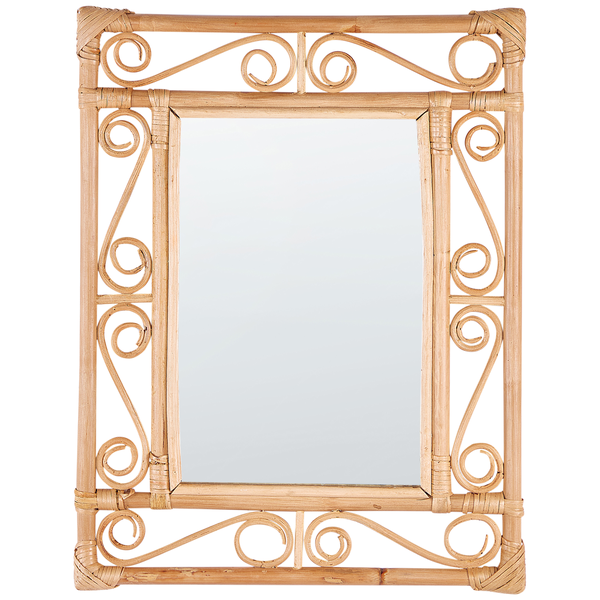 Quadratischer Spiegel mit Rahmen aus Rattan