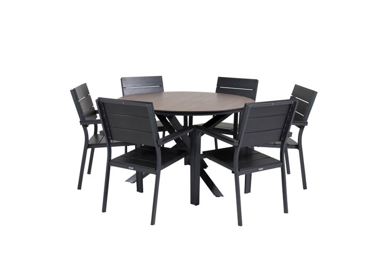 Llama Gartenset Tisch Ø120cm und 6 Stühle Levels schwarz, braun. 120 X 120 X 75 cm