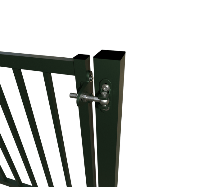 Detailansicht eines Gartentors mit verstellbarem Torband