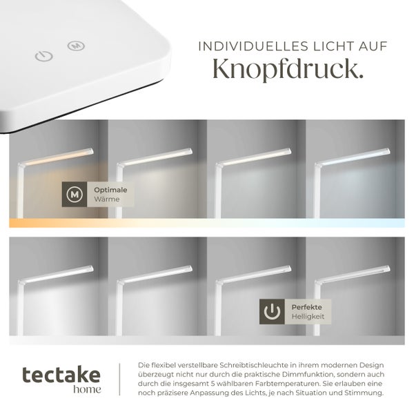 tectake Novaly Schreibtischlampe Novaly, LED, dimmbar, klappbar, 5W inklusive USB-Anschluss weiß