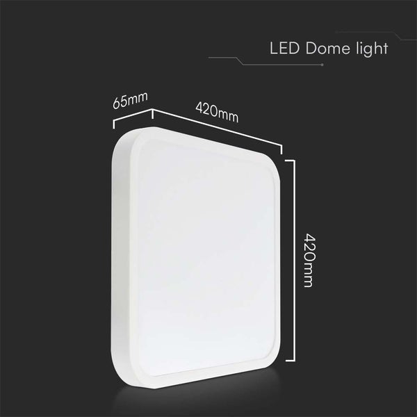 V-TAC VT-8630W-SQ - Quadratische LED-Kuppelleuchten - 420mm - IP44 - Weiß - 30W - 3000 Lumen - 3000K