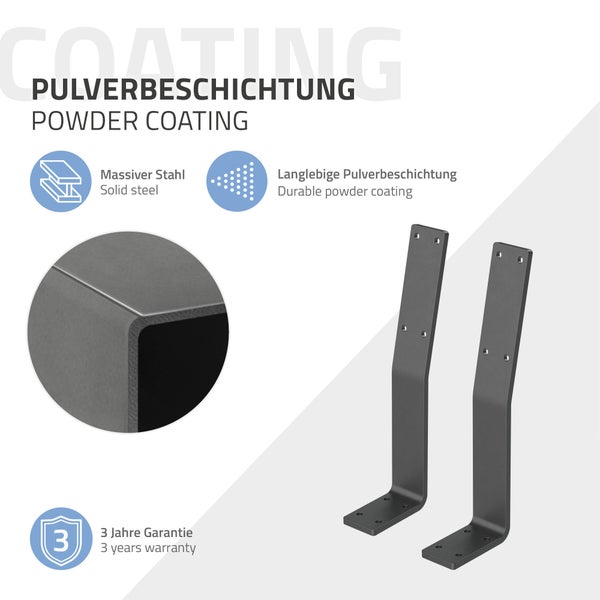 ML-Design 2 Stück Rückenlehnenhalterung, Grau, aus Stahl, 345x90x50 mm, Bankrückenlehne Banklehne Rückenlehne zum Anschrauben, Metall Rücklehne Halterung Profil für Sitz-Bänke, Betten & Stühlen