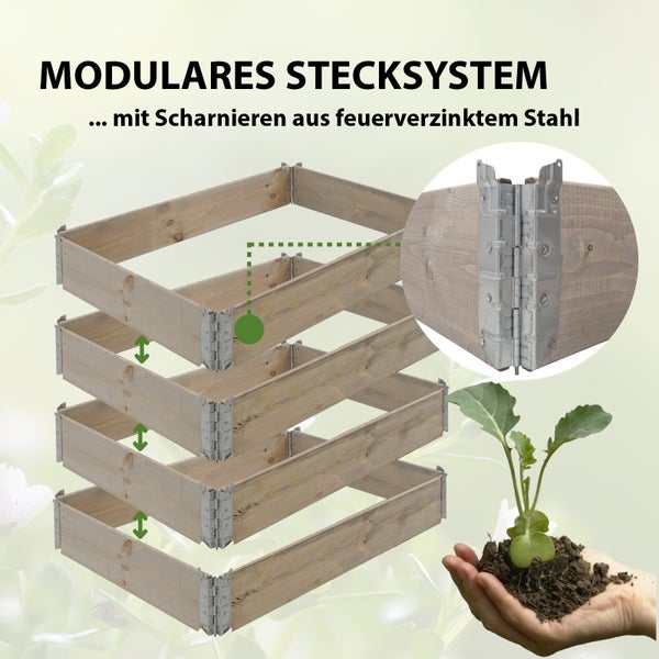Hochbeet aus Holz 120x80x80 cm Palettenrahmen 4-teilig stapelbar Pflanzbeet Garten Balkon in grau