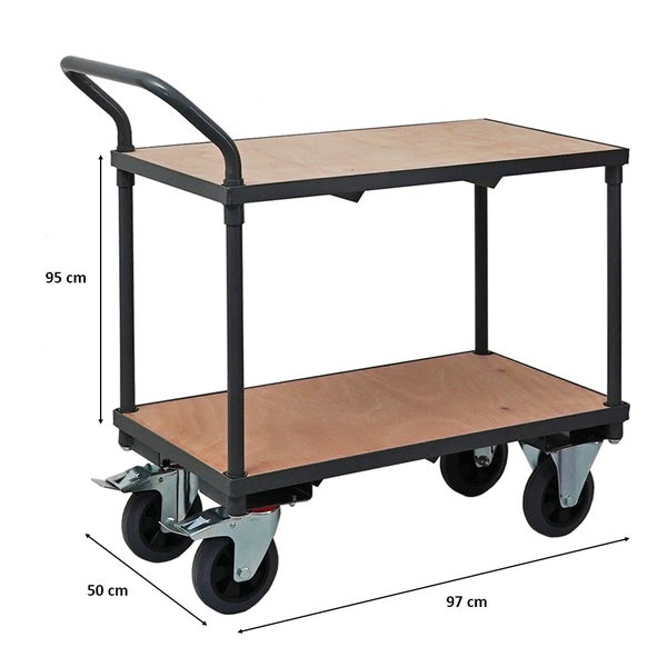 PROREGAL Profi Tischwagen mit 2 Etagen HxBxT 95 x 50 x 97 cm Traglast 400 kg Grau