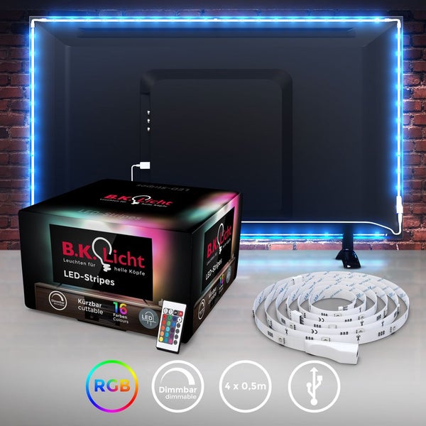 LED Streifen 2 m - dimmbar, für TV, Fernbedienung, Farbwechsel, RGB