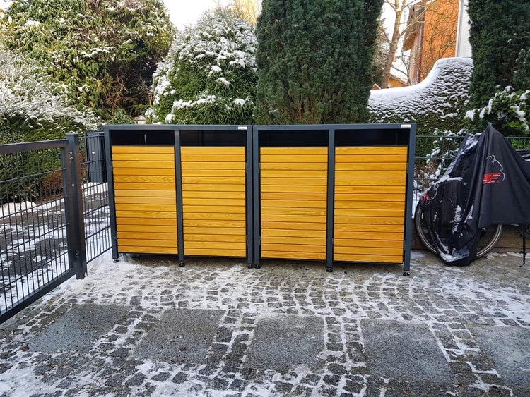 PREMIUM Holz 4er Mülltonnenbox mit Pflanzdach 240 Liter