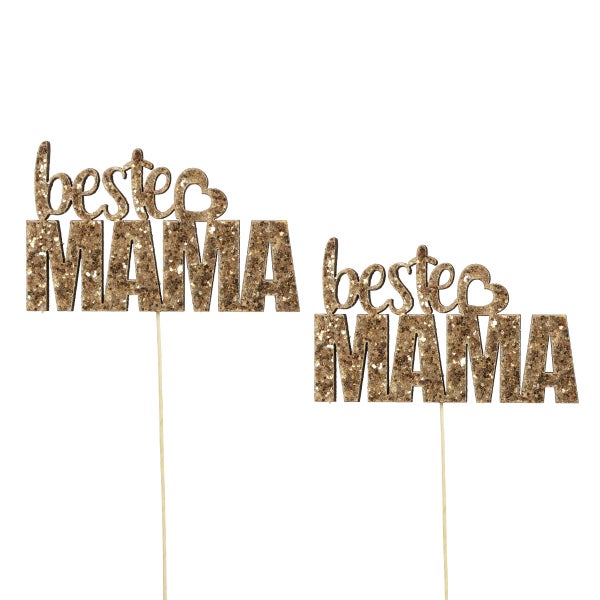 Zwei glitzernde 'Beste Mama' Cake Topper zur Dekoration