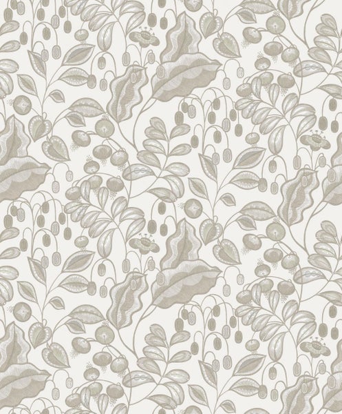 Dekoratives Zimmer mit floraler Tapete, Holzstuhl und Korb