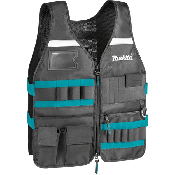 Makita Werkzeugweste mit Werkzeugen am Mann