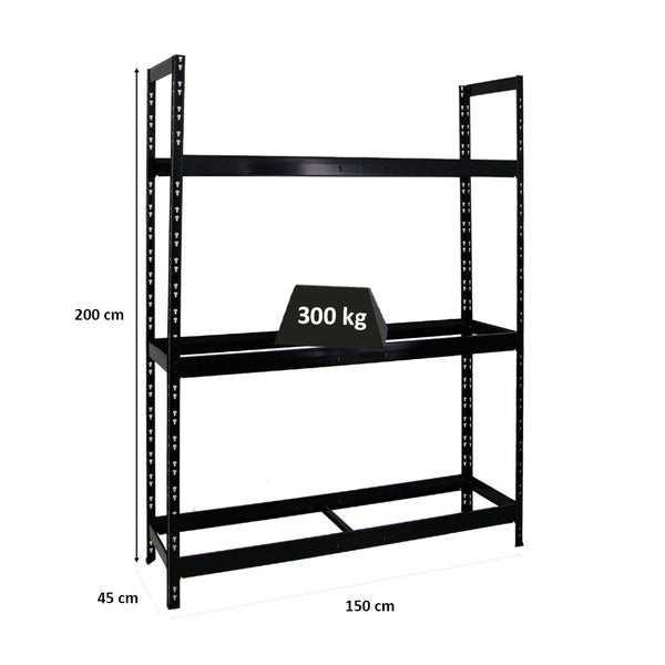 PROREGAL Reifenregal Tiger XL HxBxT 200 x 150 x 45 cm bis zu 18 Reifen auf 3 Ebenen Schwarz
