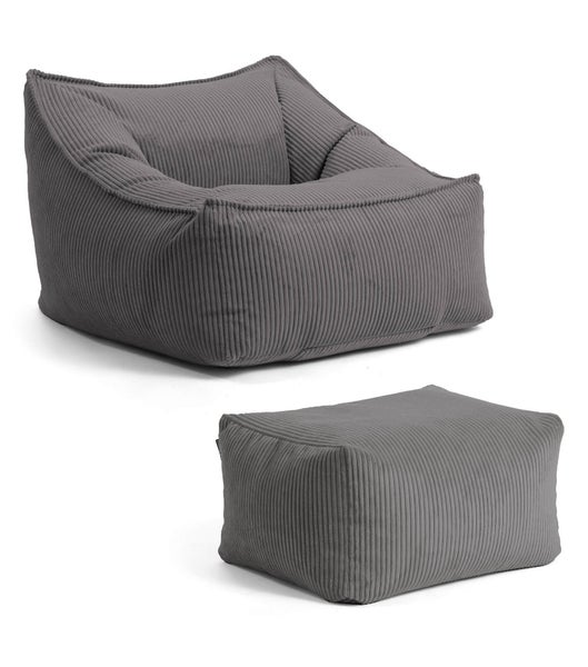 mokebo Sitzsack Sessel mit Hocker aus Cord 'Der Lümmel', XXL Sitzsack, Cord Sessel oder Sitz Sessel in Anthrazit