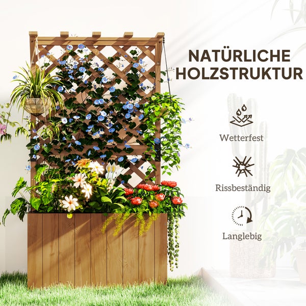 Outsunny Hochbeet Pflanzkasten mit Rankgitter Dach Spalier Pflanzkübel Blumenkasten Holz, Gartenspalier 64 x 33 x 122cm für Garten Balkon Terrasse, Blumenkübel für Kletterpflanzen Korbpflanzen, Blumen