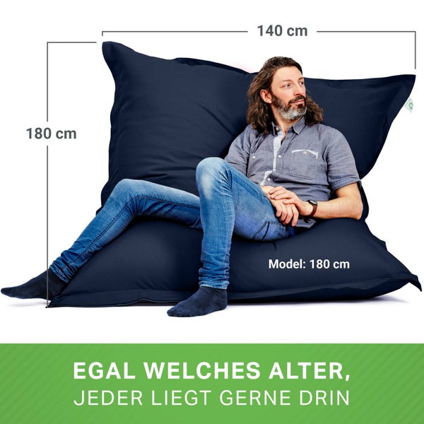 Green Bean Indoor Sitzsack XXL 140x180cm 380 Liter Kinder & Erwachsene Bean Bag EPS Perlen Füllung Riesensitzsack Groß Liegekissen Sitzkissen - Navy Dunkelblau