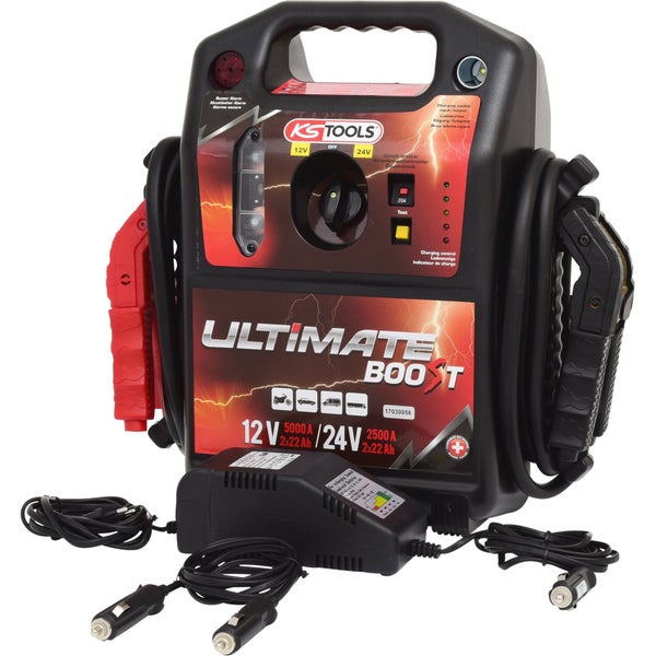 KSTools Ultimate Boost Starthilfe mit Ladegerät für 12 Volt und 24 Volt Batterien