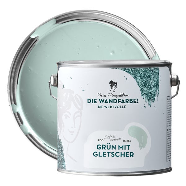 MissPompadour edelmatte Wandfarbe 2.5L Grün mit Gletscher - sehr hohe Deckkraft - geruchsneutrale, spritzfreie Farbe - atmungsaktive, wasserbasierte Innenfarbe/Deckenfarbe - Die Wertvolle