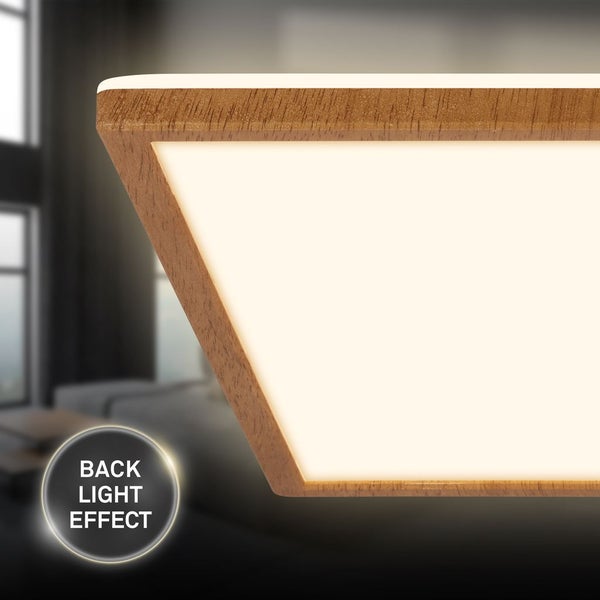 LED Deckenlampe Holz Deckenleuchte Wohnzimmer Indirektes Licht Flach Warmweiß