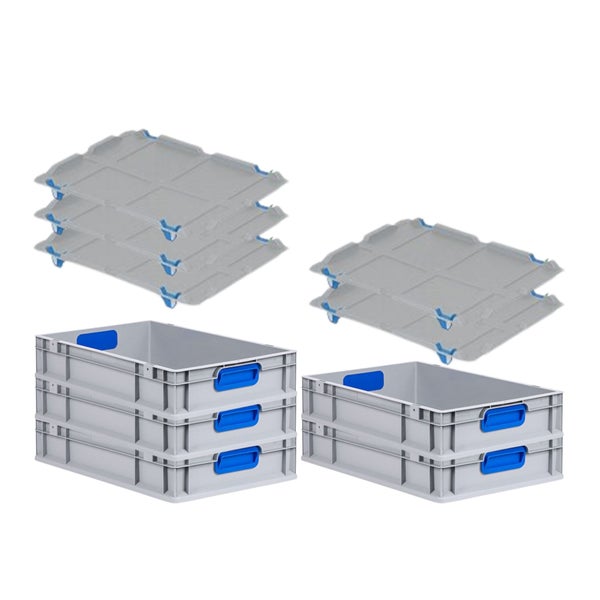 PROREGAL Spar Set 5x Eurobox Nextgen Color Mit Auflagedeckel & Schiebeschnappverschlüsse HxBxT 12 x 40 x 60 cm Griffe Blau Geschlossen Glatter Boden