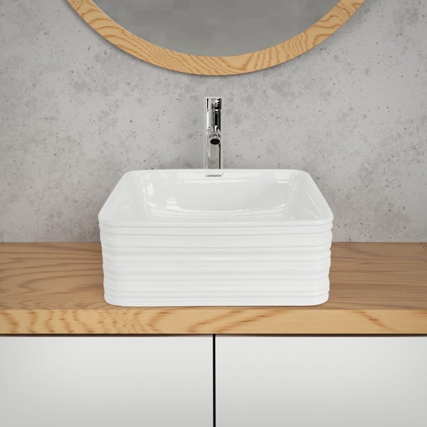 ML-Design Waschbecken aus Keramik Weiß glänzend 39x39x15 cm Quadratisch, Moderne Aufsatzwaschbecken, Design Waschtisch Aufsatz-Waschschale Waschplatz Handwaschbecken, für das Badezimmer und Gäste-WC
