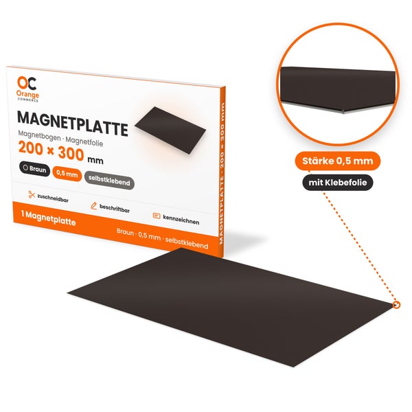 Selbstklebende Magnetplatte 200 mal 300 Millimeter, 0,5 Millimeter stark, zuschneidbar und beschriftbar, von Orange Commerce