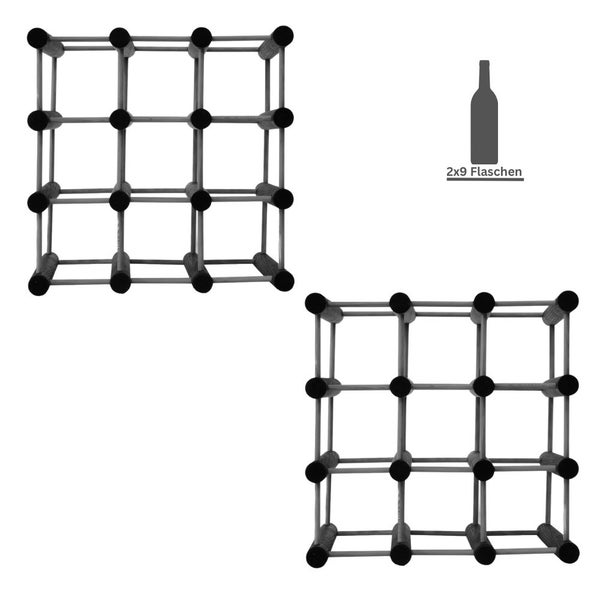 PROREGAL Modulares Weinregal Vinotega Mod HxBxT 36 x 36 x 24 cm 2 x  9 Flaschen Massives Kiefernholz Grau Geölt