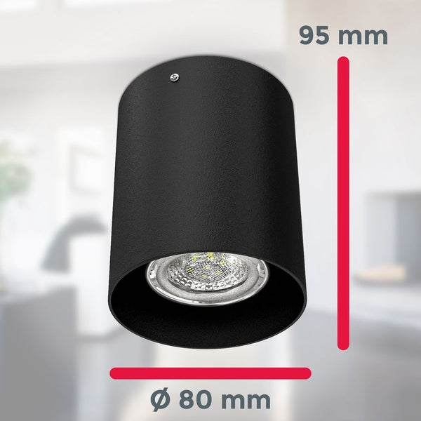 Deckenleuchte Ø8 cm - GU10 Fassung, runde Form, schwarz