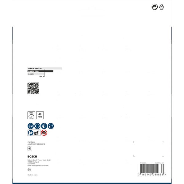 Bosch Expert, Bosch Pro und Bosch Logo mit Sicherheitsinformationen und Barcode