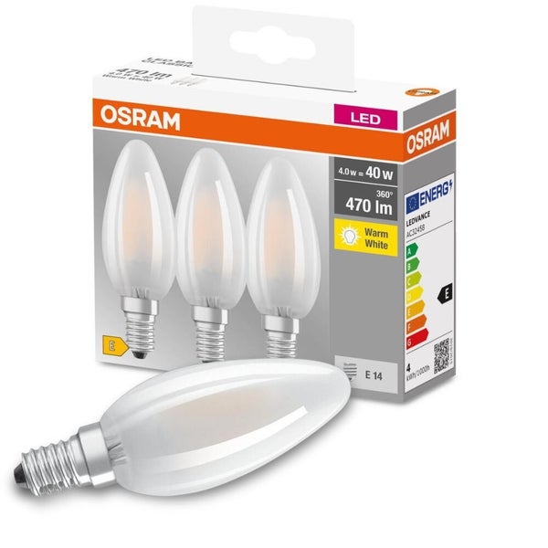 OSRAM LED Filament Lampe ersetzt 40W E14 Kerze - B35 4W 470lm 2700K Dreierpack