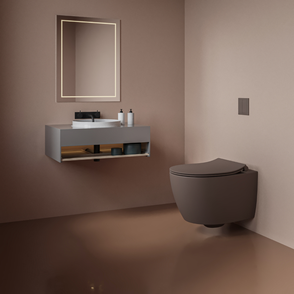 Isvea WC Toilet Badezimmer Wand-WC mit Dusch-WC Taupe mit Softclose-Sitz