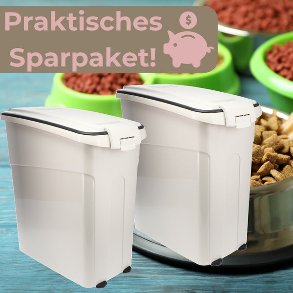 Zwei Futtertonnen für Tiernahrung als praktisches Sparpaket