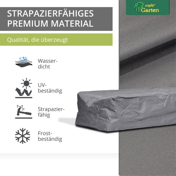 Mehr Garten - Premium Schutzhülle für Sonnenliegen: 210(B)x75(T)x40(H) cm I Robuste Liegen-Abdeckhaube wasserdicht und wetterfest aus Oxford 600D Gewebe I Lichtgrau