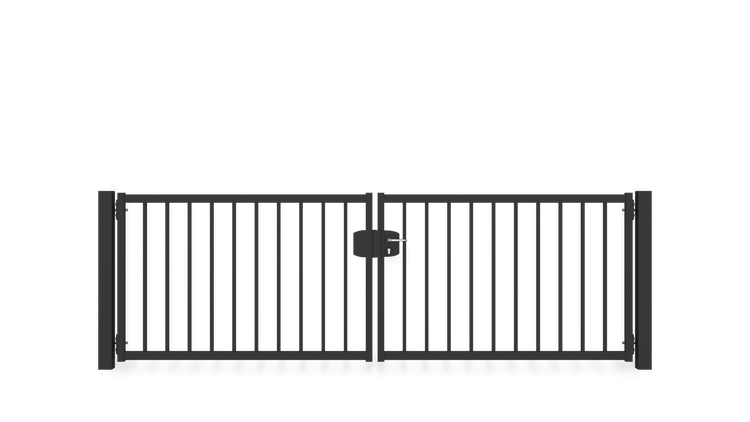 Gartentor ZAUNGURU BASIC-Line Bremen aus Metall, Höhe: 103cm, Breite: 334cm, 2-flügelig inkl. Pfosten, Schloss und Zubehör, Feuerverzinkt und zusätzlich in RAL 7016 Anthrazitgrau pulverbeschichtet