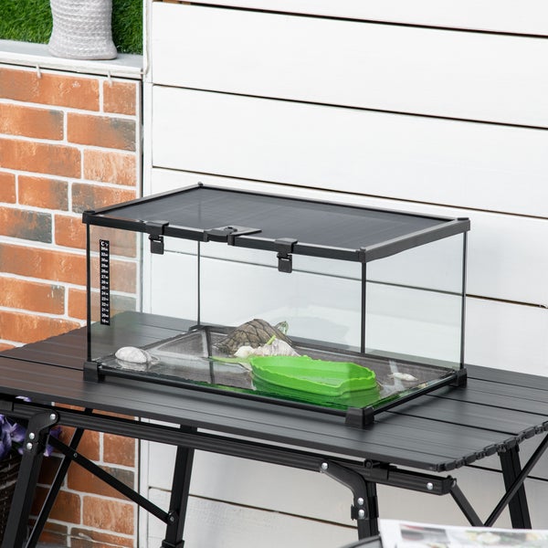 PawHut Reptile Box, 50L x 30B x 25H cm, Gehärtetes Glas, Stahl, Schwarz