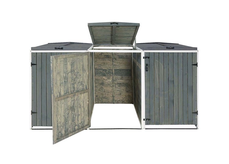 Offener Gerätehaus aus Holz mit Tür und Klappdeckel