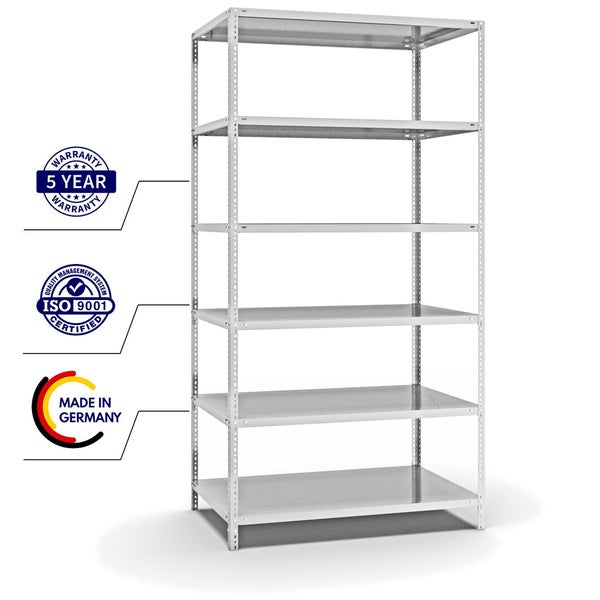 PROREGAL Fachbodenregal Schraubsystem Medium-Duty Grundregal HxBxT 250 x 130 x 80 cm 6 Ebenen Fachlast 200 kg Beidseitig Nutzbar Lichtgrau