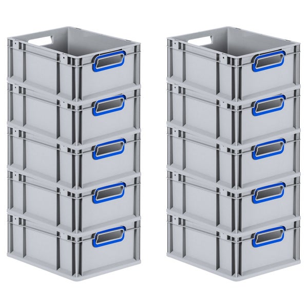 PROREGAL Spar Set 10x Eurobox Nextgen Color HxBxT 17 x 30 x 40 cm 16 Liter Griffe Blau Offen Glatter Boden Eurobehälter Transportbox