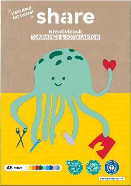 share Bastelblock Tonpapier & Fotokarton mehrfarbig A5 40 Blatt