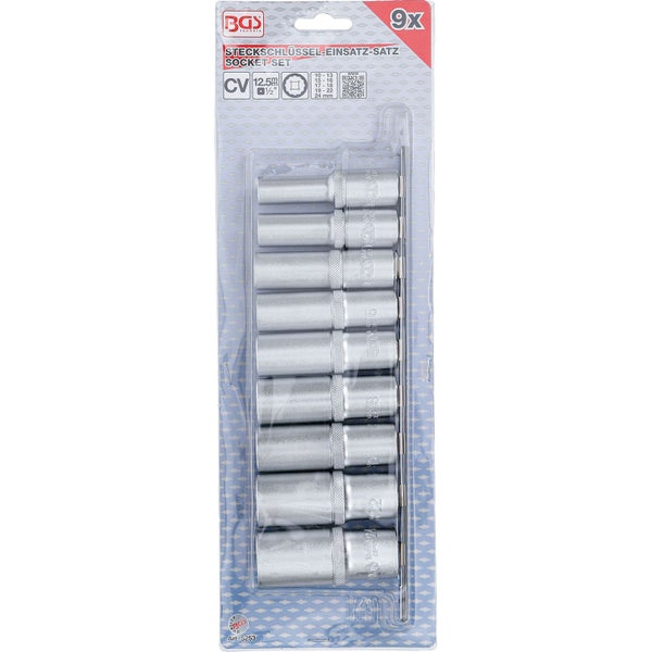 BGS Steckschlüssel-Einsatz-Satz Zwölfkant, tief Antrieb Innenvierkant 12,5 mm (1/2) SW 10 - 24 mm 9tlg. - 5253