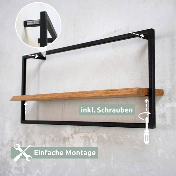 holz4home Wandregal Long in Schwarz Gerahmt von holz4home® Natur mit Baumkante