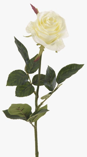 Künstliche Rose aus Textil in Weiß, detailreiche Blüte für Dekoration.