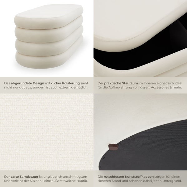 Gepolsterte Sitzbank mit Stauraum und Samtbezug