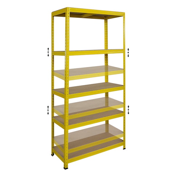 BERLINLODGE Mega Deal 5x Wohnregal YELLOW BEE, HxBxT 180x90x40cm, Fachlast 175kg, 5 Ebenen, Gelb, Bücherregal, Standregal, Büroregal