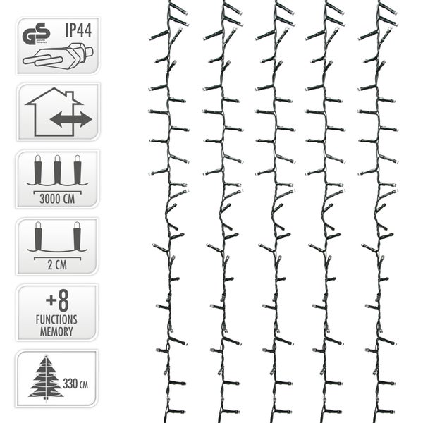 ECD Germany LED Cluster Lichterkette Extra Warmweiß 1500 LED 30m 8 Programmen, IP44, für Innen und Außen, Clusterlichterkette Büschellichterkette Weihnachtsbaum Weihnachtsbeleuchtung Deko Weihnachten